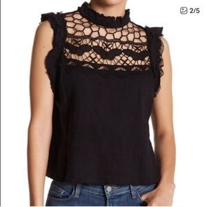 Free People Black Tie Back Top Size XS Lace Ruffle Cotton